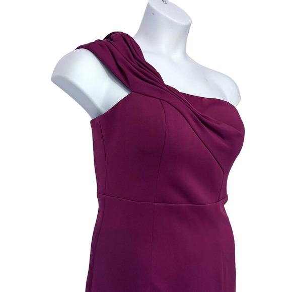 BARIANO Jersey Berry-Burgundy One Shoulder Gown Formal Cocktail Maxi Prom Dress - Picture 10 of 16